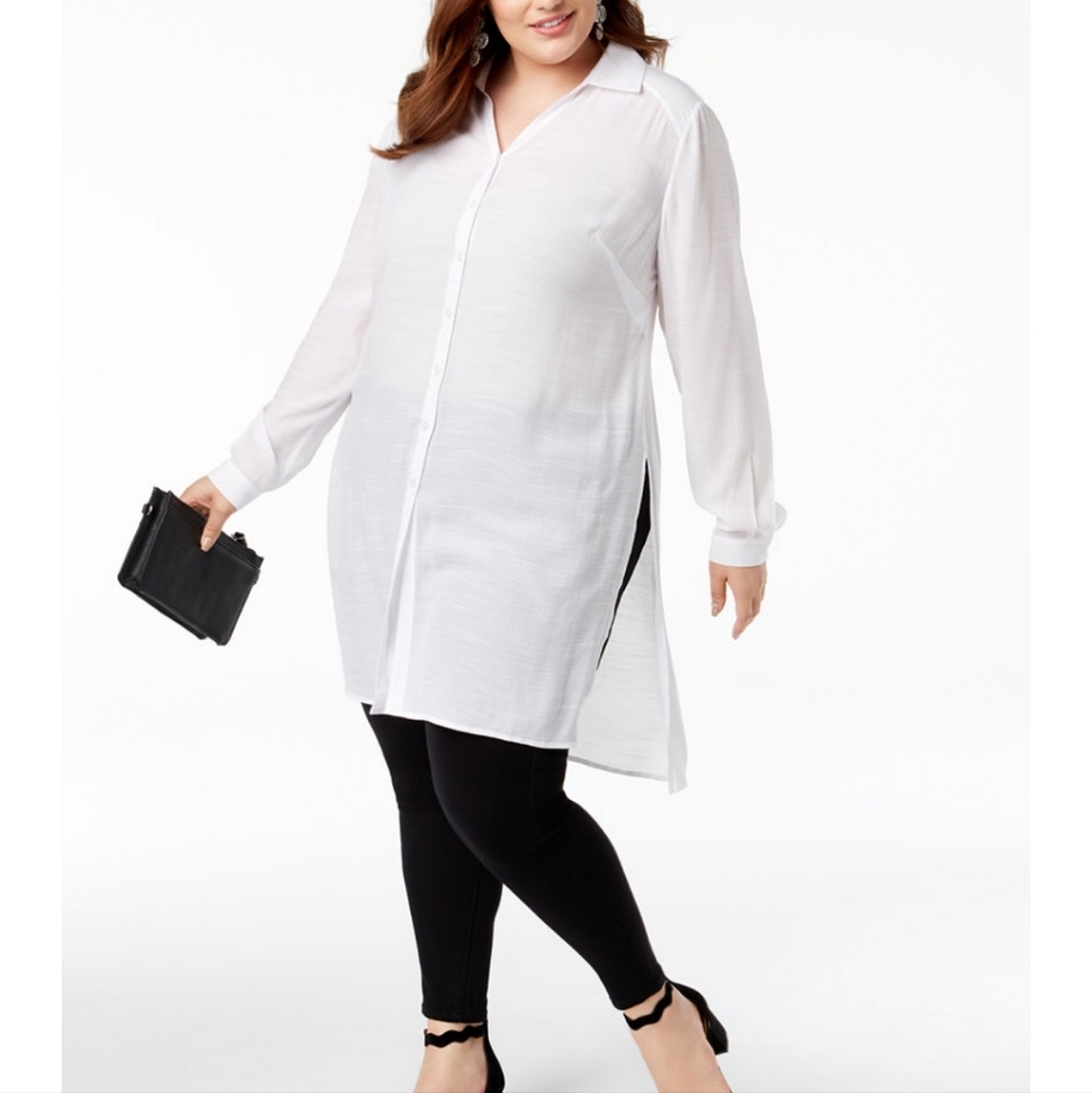 Plus Size Long Linen Tunic Shirt, Created for Macy's